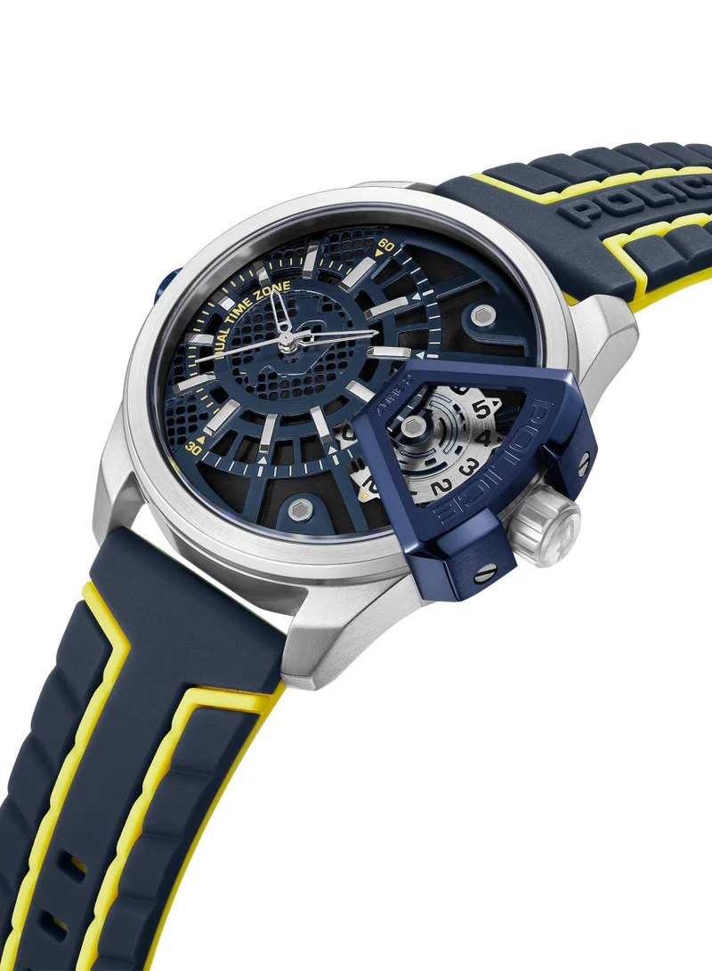 بوليس Underlined Blue Silicone Strap Round Stainless Steel Case Watch for Men - 46mm