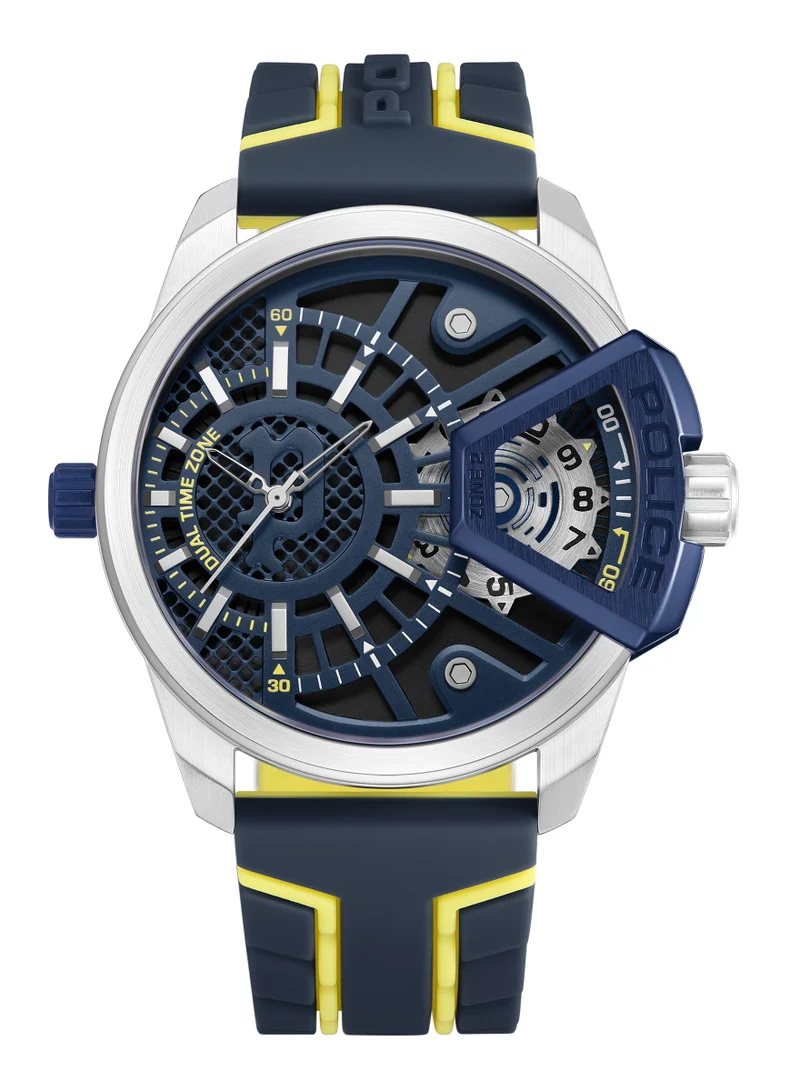 Underlined Blue Silicone Strap Round Stainless Steel Case Watch for Men - 46mm