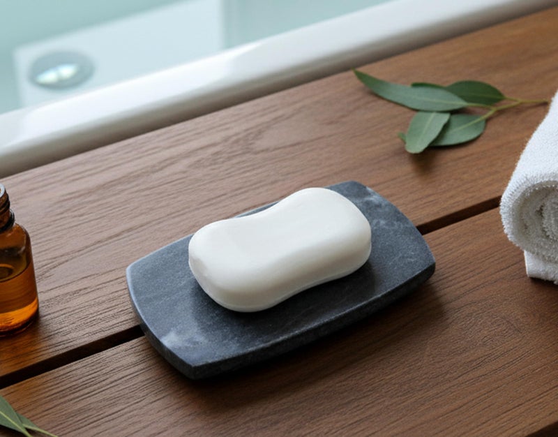 KLEO Stonkraft Natural Stone Soap Dish Bath Accessories For Bath, Tub Or Wash Basin In Two Tone Black/White Color - Image 1
