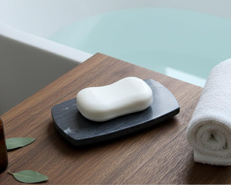 KLEO Stonkraft Natural Stone Soap Dish Bath Accessories For Bath, Tub Or Wash Basin In Two Tone Black/White Color - Image 2