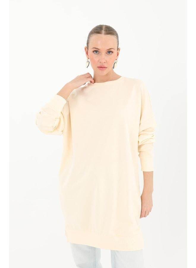 Soul Women's Ribbed Slit Detailed Basic Tunic - 30644TUN - Beige. - Image 1