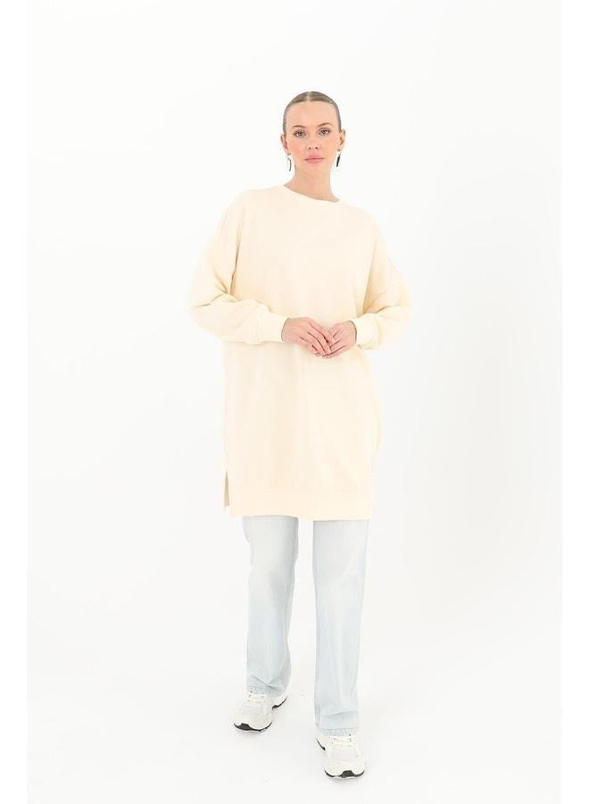 Soul Women's Ribbed Slit Detailed Basic Tunic - 30644TUN - Beige. - Image 2