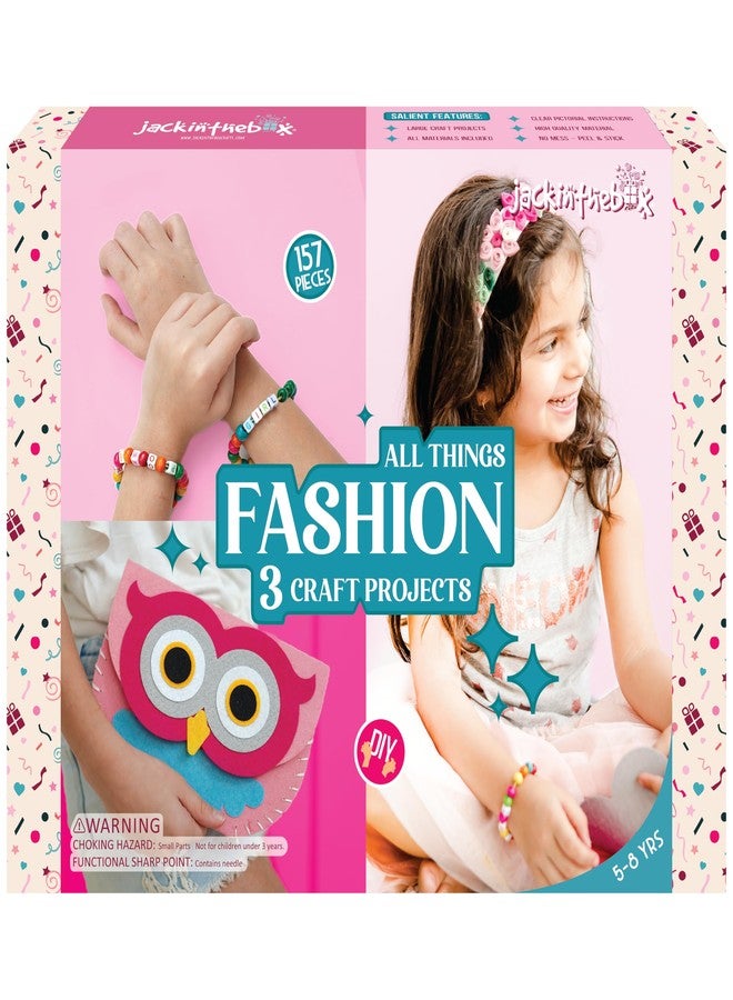jackinthebox Fashion Themed Art and Craft Kit for Kids has 3 Craft Projects in 1 Box, Bring Out The Fashionista in The Little one, and Make The Best Gift for Ages 5 6 7 8 Years - Image 1