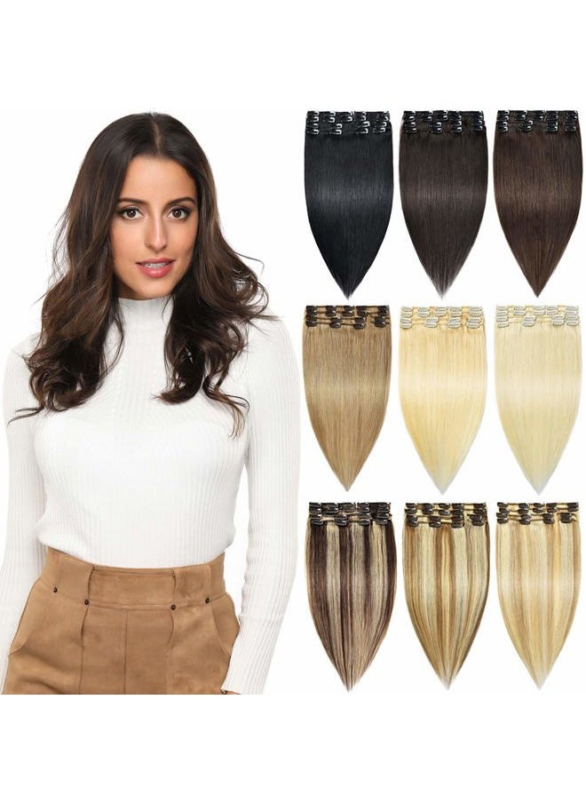 Rose bud Clip in Hair Extensions REMY Human Hair 8Pcs 18 Clips 65g/Set 14 Inch Jet Black  - Image 1