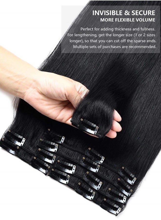 Rose bud Clip in Hair Extensions REMY Human Hair 8Pcs 18 Clips 65g/Set 14 Inch Jet Black  - Image 4