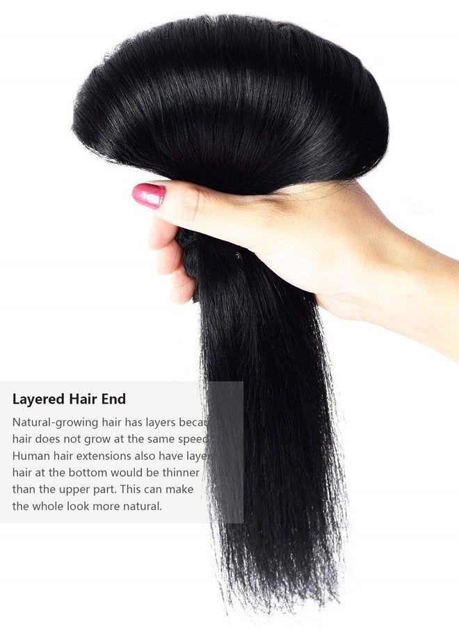 Rose bud Clip in Hair Extensions REMY Human Hair 8Pcs 18 Clips 65g/Set 14 Inch Jet Black  - Image 3
