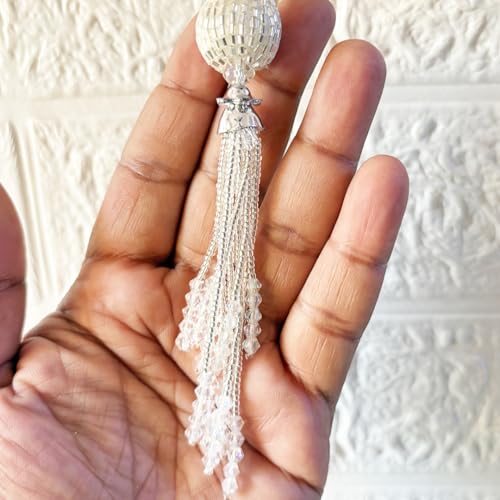 Adikala Craft Store Handmade Ethnic Cutdana Latkan Tassel Set of 2 for Saree Pallu, Blouse, Suits, Dupatta, Lehenga Decor, DIY Art & Crafts (Silver D3) - Image 4