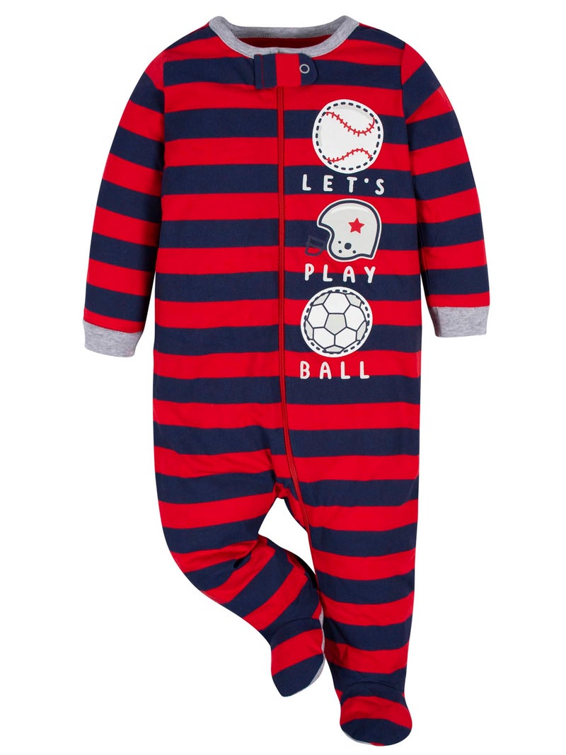 Gerber Baby Boys 4 Pack 'N Play Footie And Toddler Sleepers, Sports Blue, Preemie US - Image 3