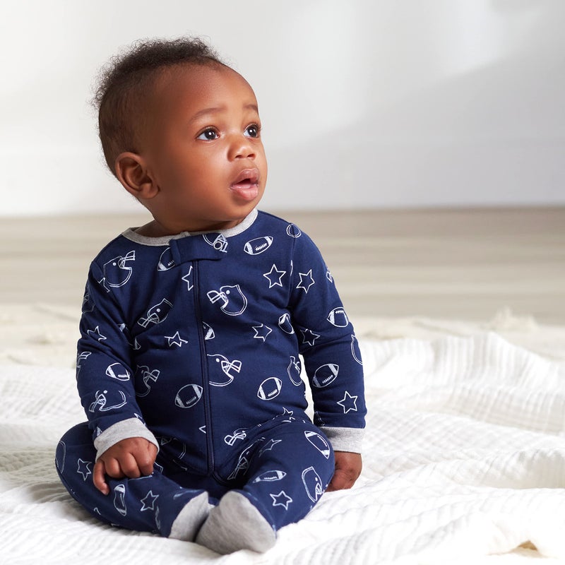 Gerber Baby Boys 4 Pack 'N Play Footie And Toddler Sleepers, Sports Blue, Preemie US - Image 2