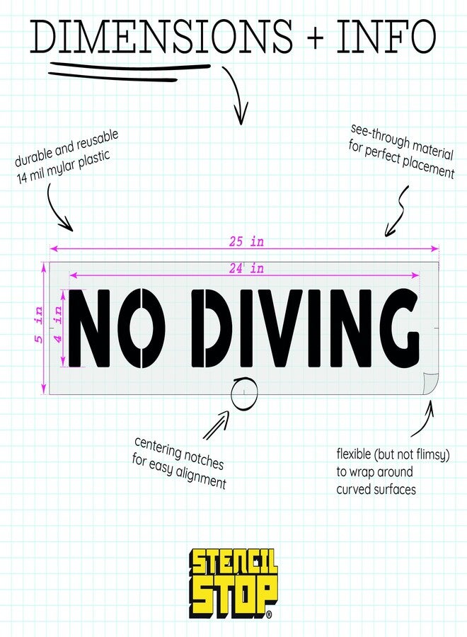 Stencil Stop No Diving Sign Stencil - 24 x 4 inches | Reusable Stencils for Painting on Wood, Walls, Fabric & Rocks | Durable 14 Mil Mylar Plastic | Perfect for DIY Projects and Crafts - Image 2