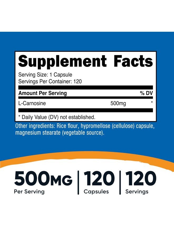Nutricost L-Carnosine 500mg, 120 Capsules - Gluten Free & Non-GMO - Image 2