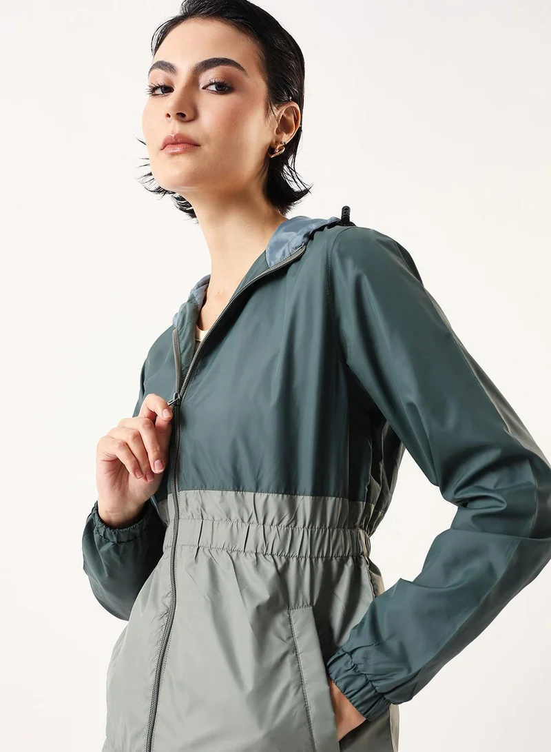 Dennis Lingo  Women's Petrol & Mint Green 100% Polyester Colour Blocked Utility Regular Fit Jacket for Women | Best Price UAE