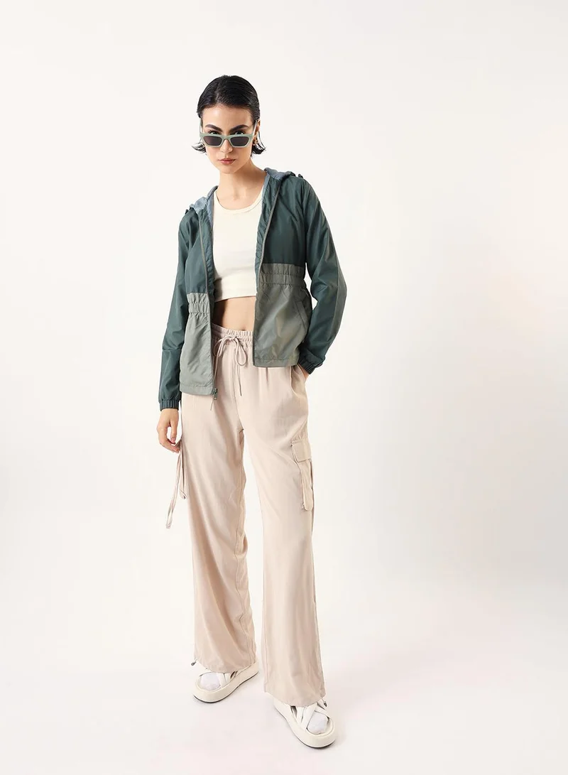 Dennis Lingo  Women's Petrol & Mint Green 100% Polyester Colour Blocked Utility Regular Fit Jacket for Women | Best Price UAE