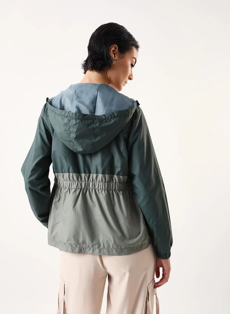 Dennis Lingo  Women's Petrol & Mint Green 100% Polyester Colour Blocked Utility Regular Fit Jacket for Women | Best Price UAE