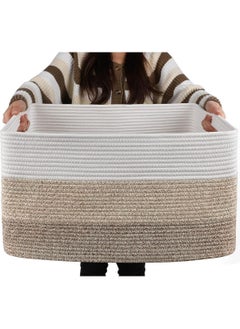 Haidue Handwoven Storage Basket - Large Size 55*43*30.5cm Decorative Organizer for Bedroom, Living Room & Nursery - White Grey Gradient Woven Storage Bin  - Image 1