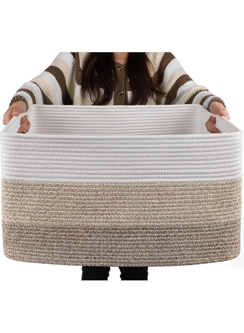 Haidue Handwoven Storage Basket - Large Size 55*43*30.5cm Decorative Organizer for Bedroom, Living Room & Nursery - White Grey Gradient Woven Storage Bin - Image 1