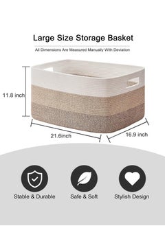 Haidue Handwoven Storage Basket - Large Size 55*43*30.5cm Decorative Organizer for Bedroom, Living Room & Nursery - White Grey Gradient Woven Storage Bin  - Image 3