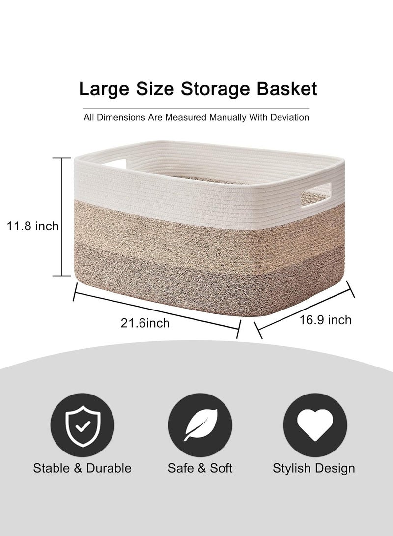 Haidue Handwoven Storage Basket - Large Size 55*43*30.5cm Decorative Organizer for Bedroom, Living Room & Nursery - White Grey Gradient Woven Storage Bin - Image 3