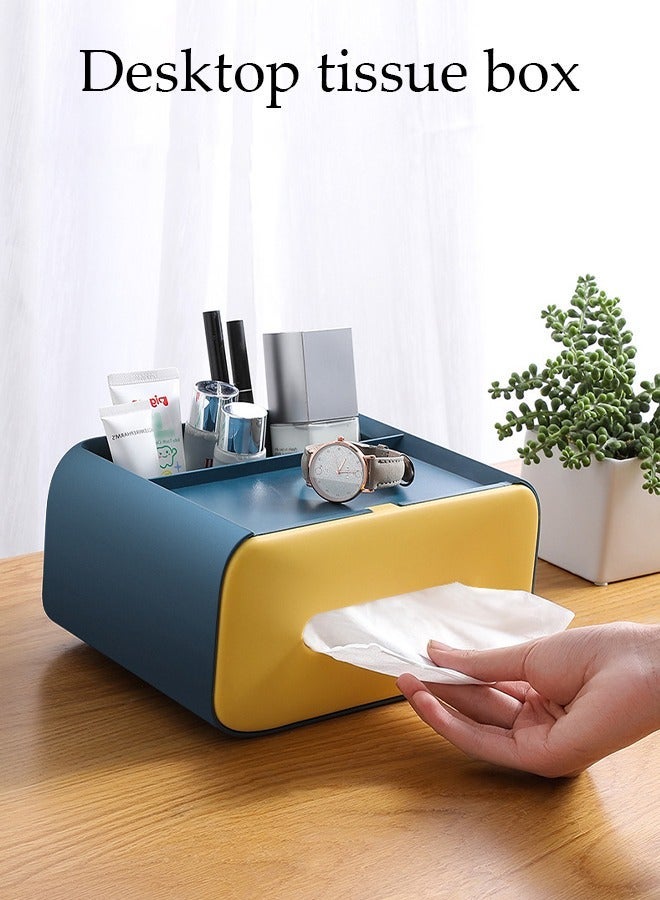DUNISO Tissue Box Holder  Double Layer Tissue Box Desktop Storage Box Remote Control Organizer, Makeup Jewelry Organizer, Tissue Pen Remote Organizer for Home, Office, School( Ocean Blue) - Image 1
