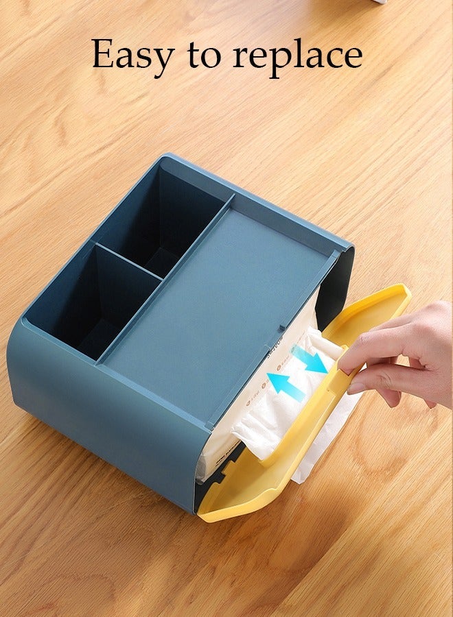 DUNISO Tissue Box Holder  Double Layer Tissue Box Desktop Storage Box Remote Control Organizer, Makeup Jewelry Organizer, Tissue Pen Remote Organizer for Home, Office, School( Ocean Blue) - Image 4