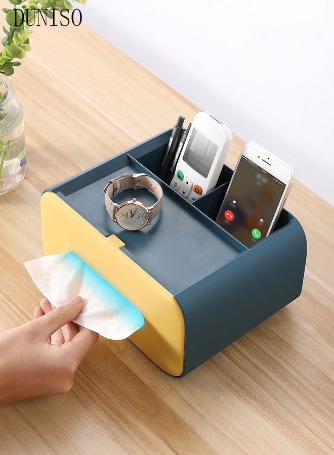 DUNISO Tissue Box Holder  Double Layer Tissue Box Desktop Storage Box Remote Control Organizer, Makeup Jewelry Organizer, Tissue Pen Remote Organizer for Home, Office, School( Ocean Blue) - Image 5
