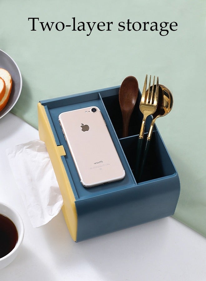 DUNISO Tissue Box Holder  Double Layer Tissue Box Desktop Storage Box Remote Control Organizer, Makeup Jewelry Organizer, Tissue Pen Remote Organizer for Home, Office, School( Ocean Blue) - Image 3