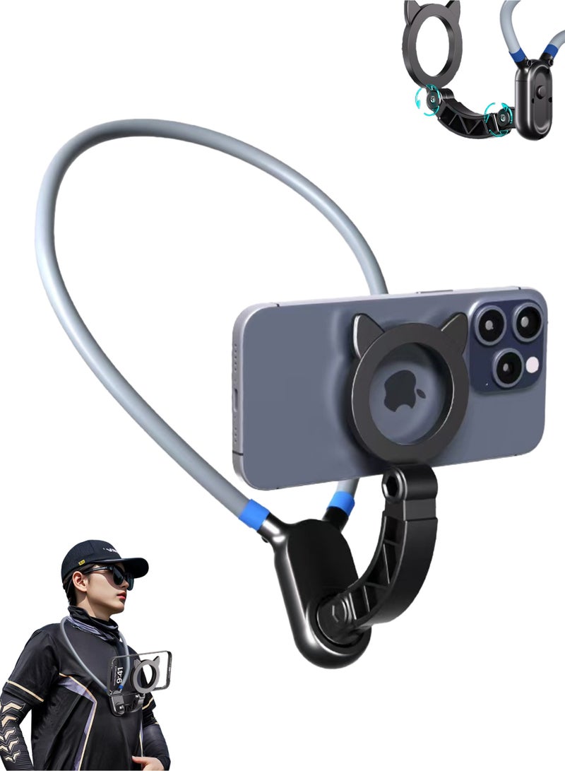 Magnetic Neck Phone Holder, POV/Vlog Hands Free Video Recording Content Creator Essentials, For iPhone and Android Phone (Dark Gray) - Image 1