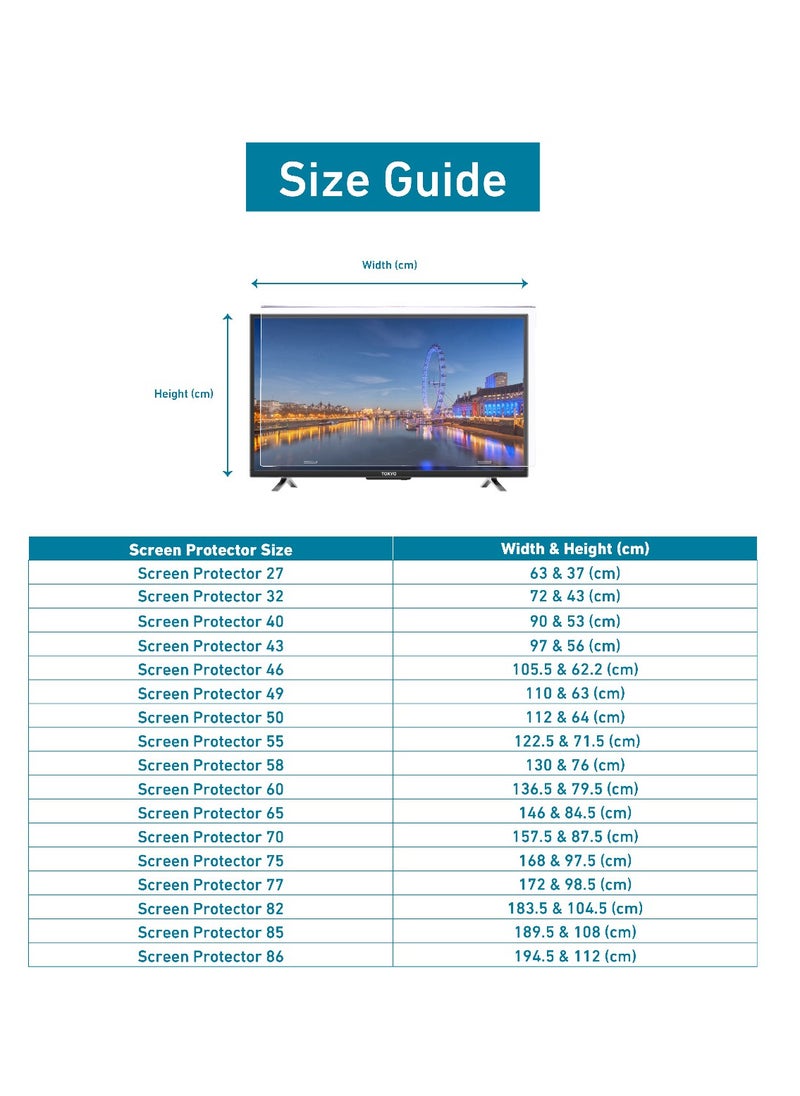 46 Inch Tv Screen Protector, Made of Solid Acrylic Material with a Thickness of 3 mm, Anti Blue light, Anti Scratches, Guard against Radiation, Compatible with all Types of Tv screens