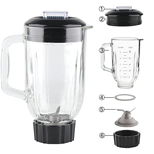 Veterger Replacement Parts 5-Cups Glass Jar with blade and cap,Compatible with BLACK&DECKER 10-Speed Blender BL2010BPA/BL2010BP/ BL2020S/ BL-2020/ BL2010BG - Image 2