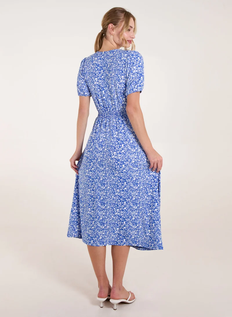 Blue Vanilla Short Sleeve Split Front Midi Dress