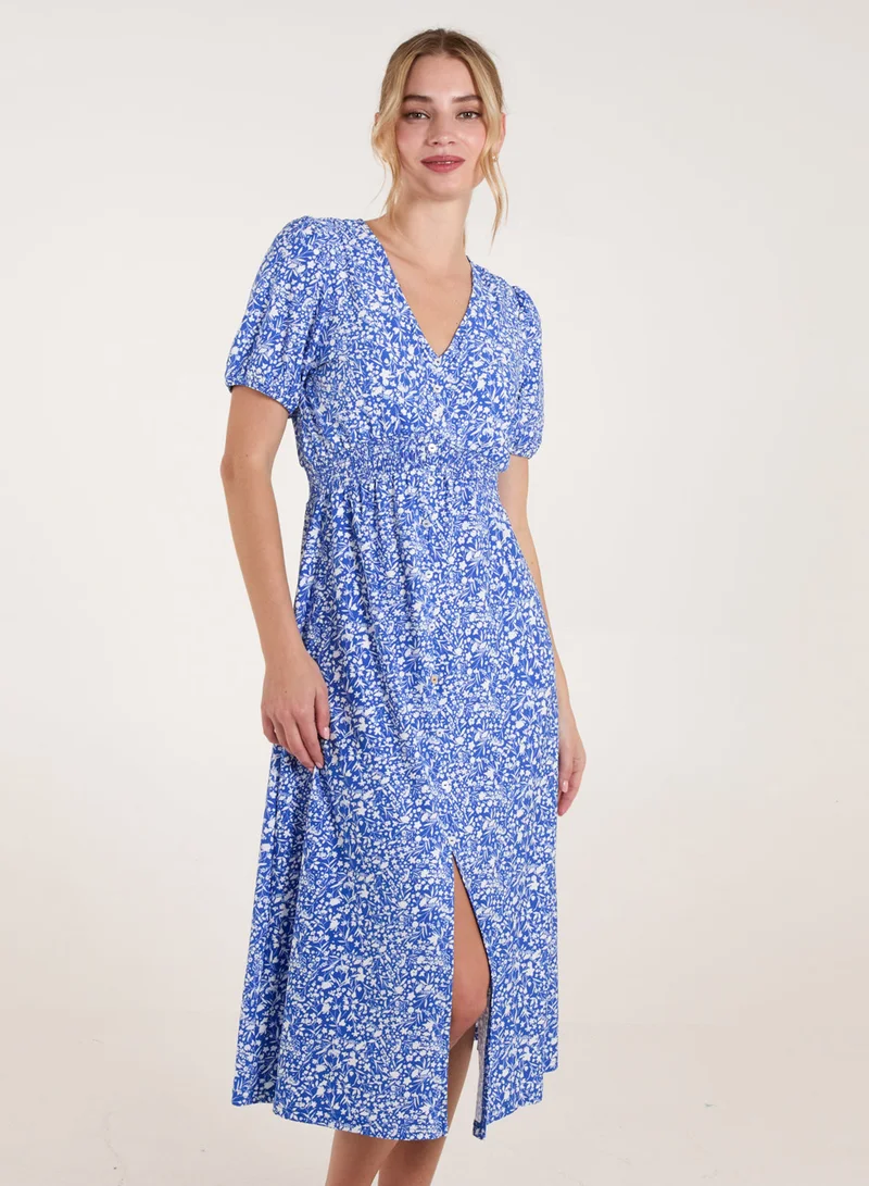 Blue Vanilla Short Sleeve Split Front Midi Dress