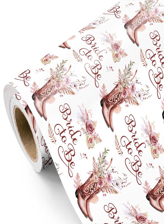 WRAPAHOLIC Cowgirl Wedding Wrapping Paper - Mini Roll - 17 Inch x 16.5 Feet - Bride to be and Floral Cowgirl Wrapping Paper Perfect for Bridal Shower, Wedding, Bachelorette Party - Image 1