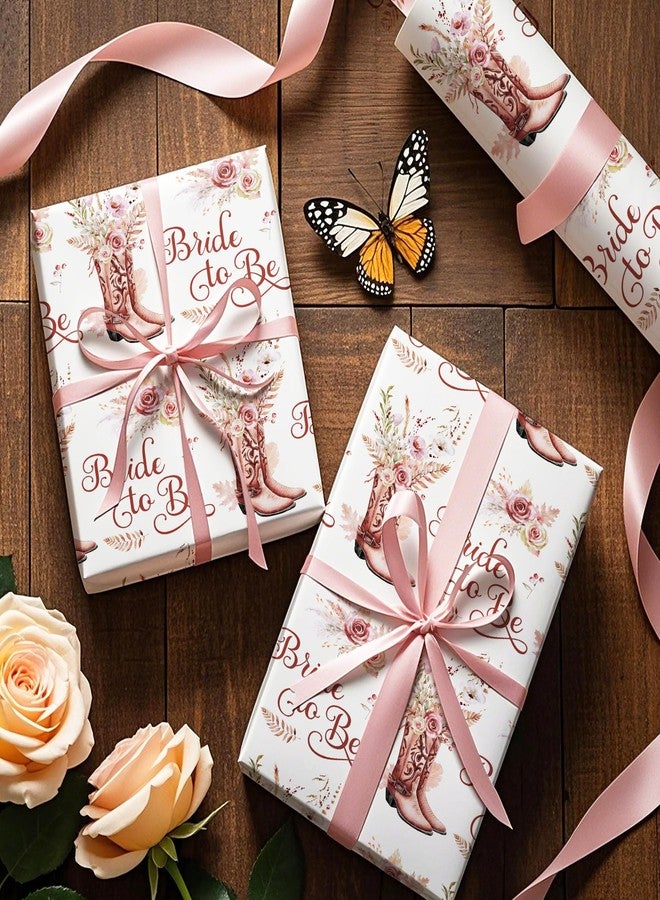 WRAPAHOLIC Cowgirl Wedding Wrapping Paper - Mini Roll - 17 Inch x 16.5 Feet - Bride to be and Floral Cowgirl Wrapping Paper Perfect for Bridal Shower, Wedding, Bachelorette Party - Image 4