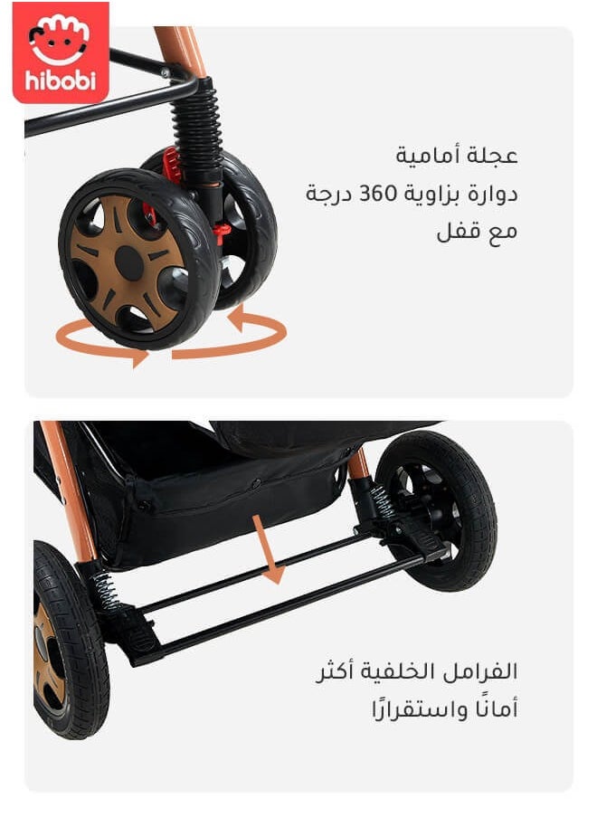 هيبوبي عربة أطفال فاخرة مع طي مدمج، مسند ظهر متعدد الوضعيات، مظلة، عربة سفر كبيرة الحجم قابلة للتنفس، مكابح مزدوجة بقدم واحدة، قابلة للغسل بالكامل، مساند ذراع قابلة للتغيير  - Image 5
