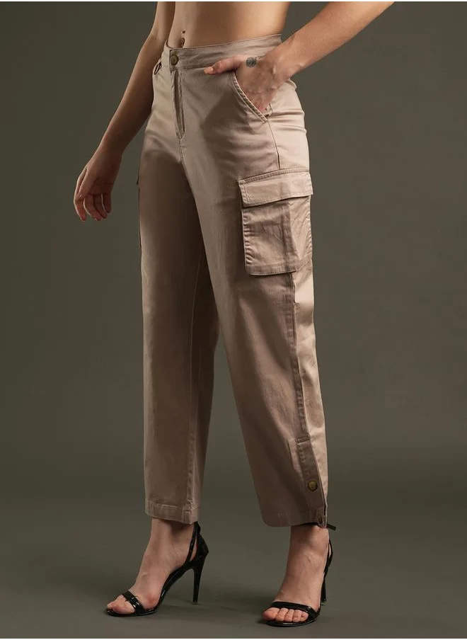 جلو باص High Rise Relaxed Fit Flat Front Cargo Pants