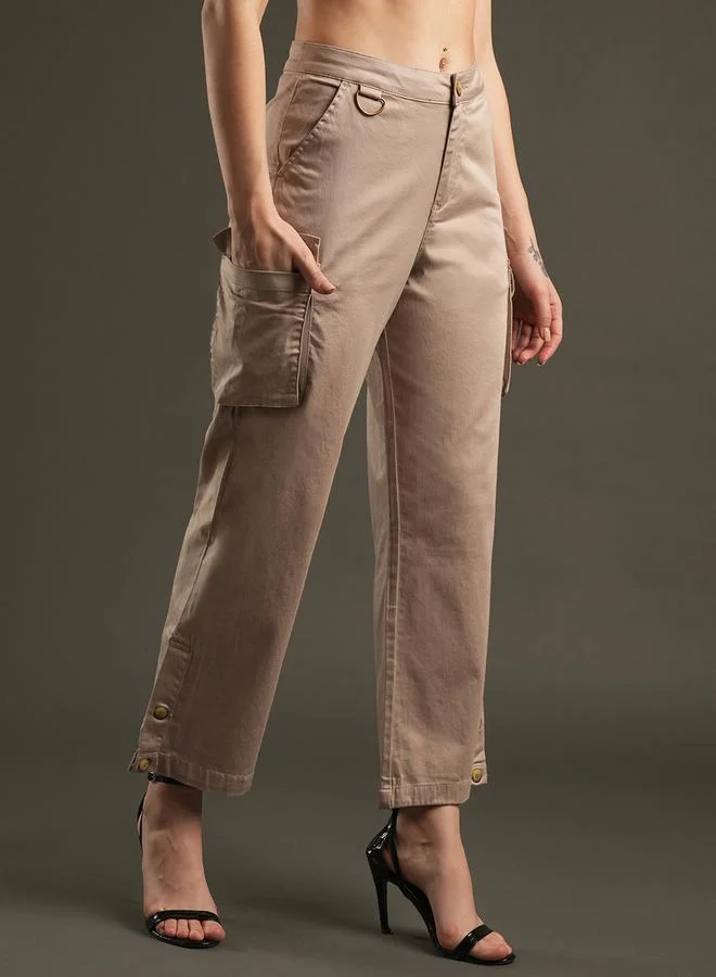 globus High Rise Relaxed Fit Flat Front Cargo Pants