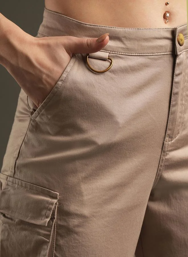 globus High Rise Relaxed Fit Flat Front Cargo Pants