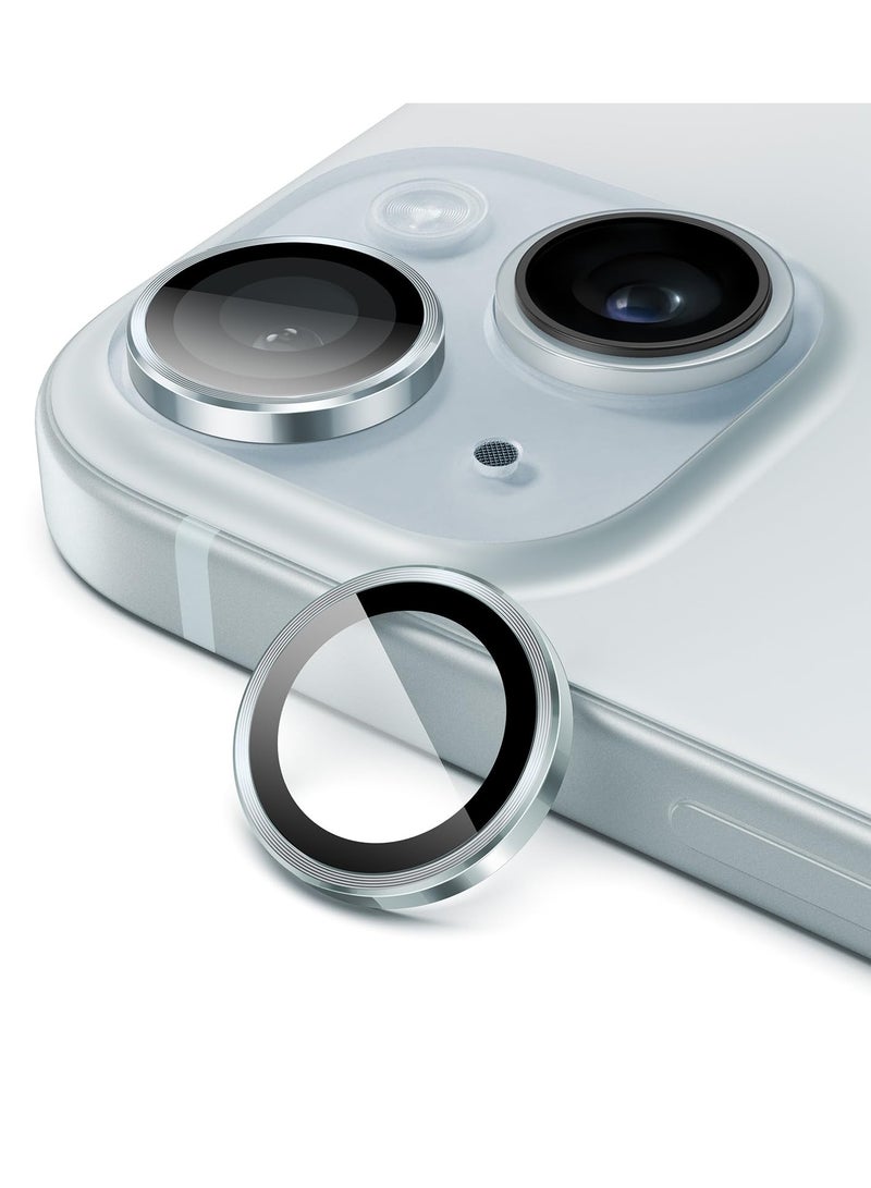 جي تيك واقي عدسة الكاميرا لهاتف iPhone 15 مقاس 6.1 بوصة 9H من الزجاج المقسى وغطاء حلقة معدنية فردية HD شفاف 2 عبوة باللون الأزرق - Image 1