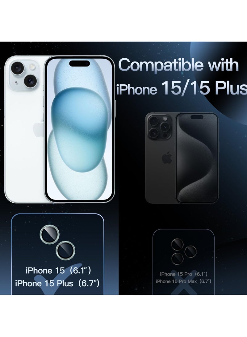 جي تيك واقي عدسة الكاميرا لهاتف iPhone 15 مقاس 6.1 بوصة 9H من الزجاج المقسى وغطاء حلقة معدنية فردية HD شفاف 2 عبوة باللون الأزرق - Image 2