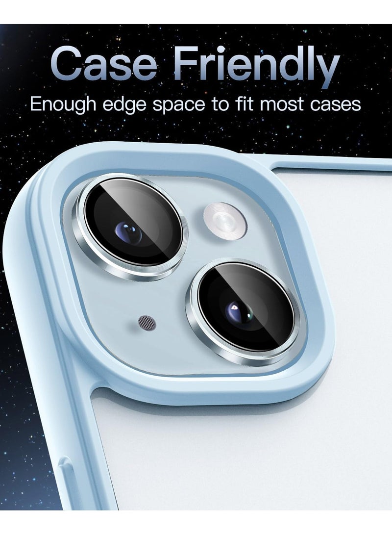 جي تيك واقي عدسة الكاميرا لهاتف iPhone 15 مقاس 6.1 بوصة 9H من الزجاج المقسى وغطاء حلقة معدنية فردية HD شفاف 2 عبوة باللون الأزرق - Image 5