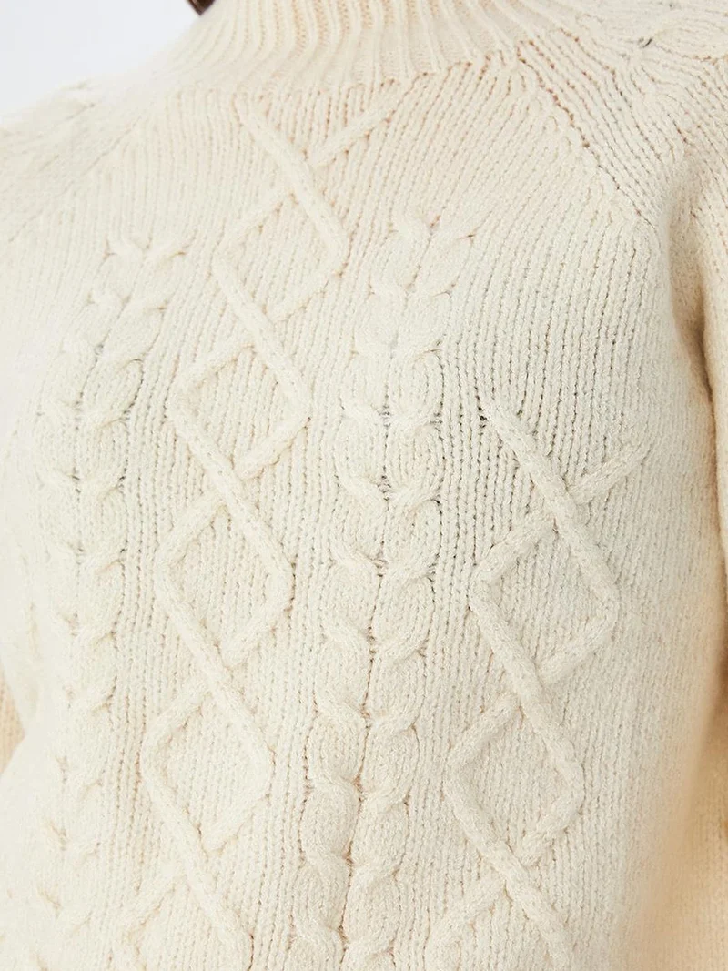 Mixray Natural Mixray Argyle Half-Turtleneck Ribbed Knit Sweater for Women | Best Price UAE