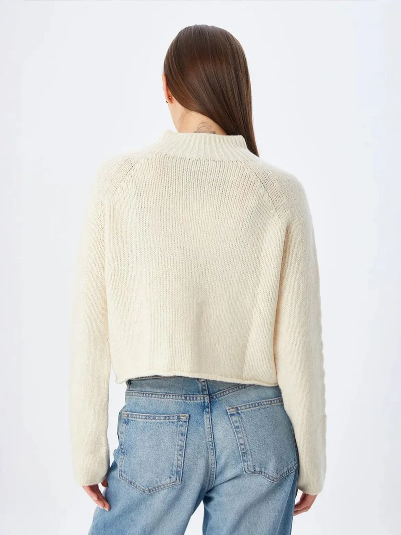 Mixray Natural Mixray Argyle Half-Turtleneck Ribbed Knit Sweater for Women | Best Price UAE