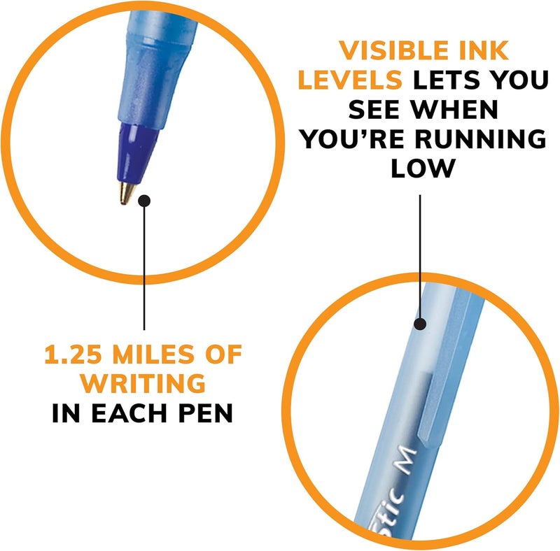 BIC Round Stic Xtra Life Blue Ballpoint Pens, Medium Point (1.0mm), 10-Count Pack of Bulk Pens, Flexible Round Barrel for Writing Comfort, No. 1 Selling Ballpoint Pens - Image 5