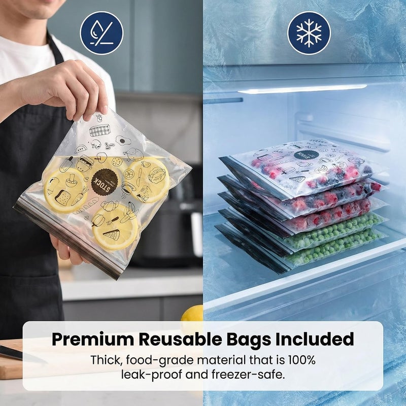 HYX Adjustable Black Baggy Rack with 25 Reusable Freezer Bags - Foldable Sandwich Bag Stand Holders for Easy Meal Prep & Liquid Pouring - Includes 2 Stands & 2 Sizes of Durable Food Storage Bags - Image 5