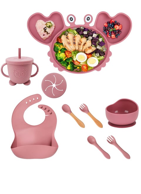 Silicone Baby Feeding Set, 10Pcs Baby Led Weaning Utensils Set Includes Suction Bowl and Plate, Baby Spoon and Fork, Sippy Cup with Straw and Lid, Baby Feeding Supplies