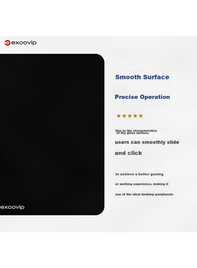 Exco Glass Mouse Pad, Professional E-sports Gaming Photovoltaic Mouse Pad, Hard Solid Color Desk Mat, Computer Office Laptop Medium Large Size 300*260mm, Black 0116 - Image 3