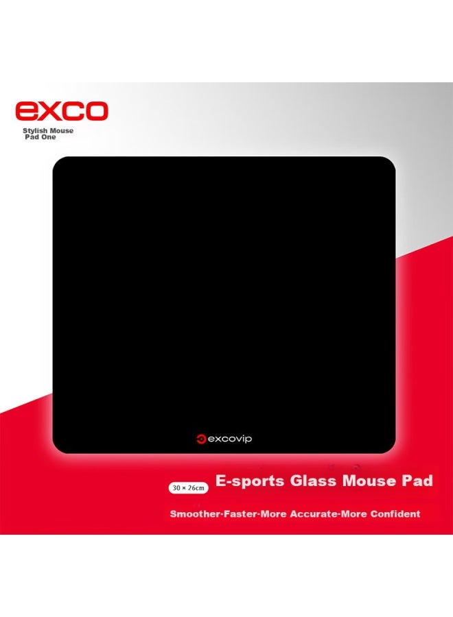 Exco Glass Mouse Pad, Professional E-sports Gaming Photovoltaic Mouse Pad, Hard Solid Color Desk Mat, Computer Office Laptop Medium Large Size 300*260mm, Black 0116 - Image 1