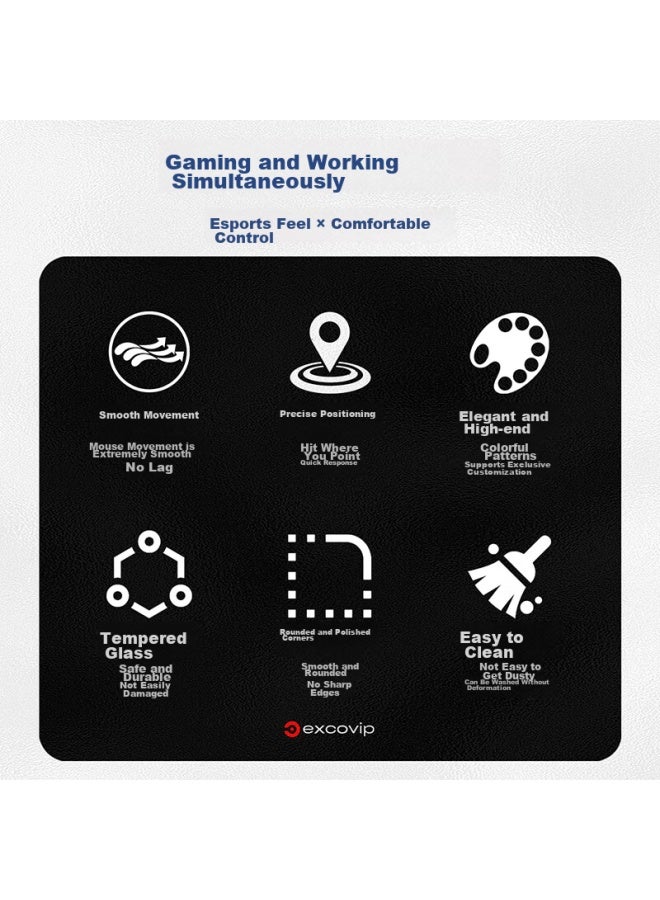 Exco Glass Mouse Pad, Professional E-sports Gaming Photovoltaic Mouse Pad, Hard Solid Color Desk Mat, Computer Office Laptop Medium Large Size 300*260mm, Black 0116 - Image 4