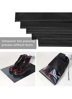 Generic BUYGOO 12PCS Travel Shoe Bags Waterproof Non-Woven Storage With Rope for Men and Women Large Shoes Pouch Packing Organizers(Black)  - Image 4