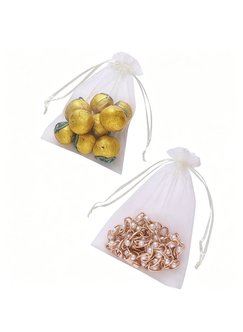 HPRT Organza Bags 50 Pcs, Drawstring Gift Bags with Satin Double Cords, Mesh Bags for Jewelry, Candy, Chocolate, Party Favors and Small Item Storage (Beige, 13 × 18 cm) - Image 5